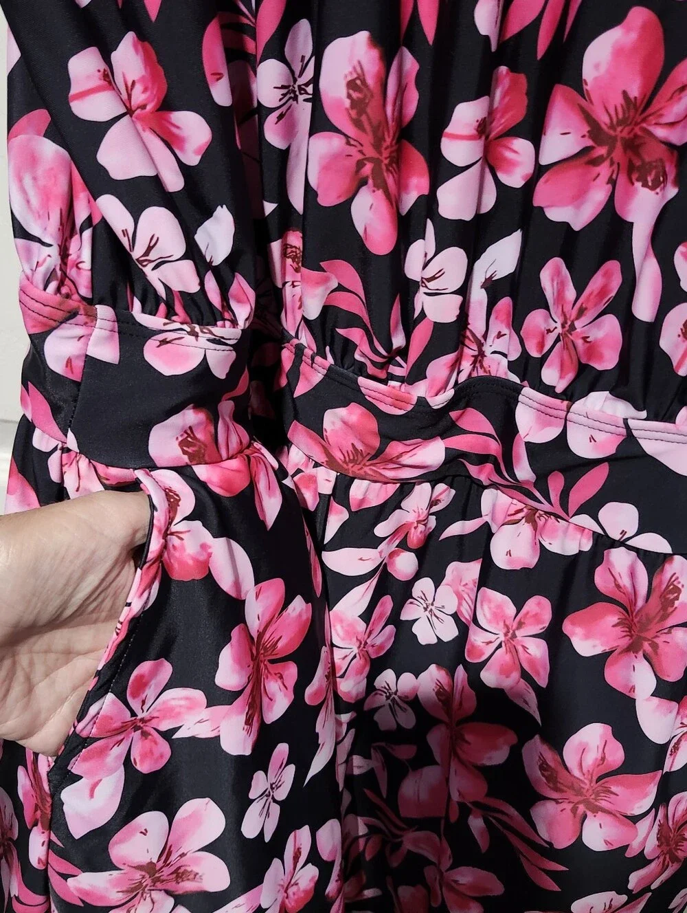 BloomChic Pink & Black Floral One Piece Suimsuit Romper Size 14/16 1X